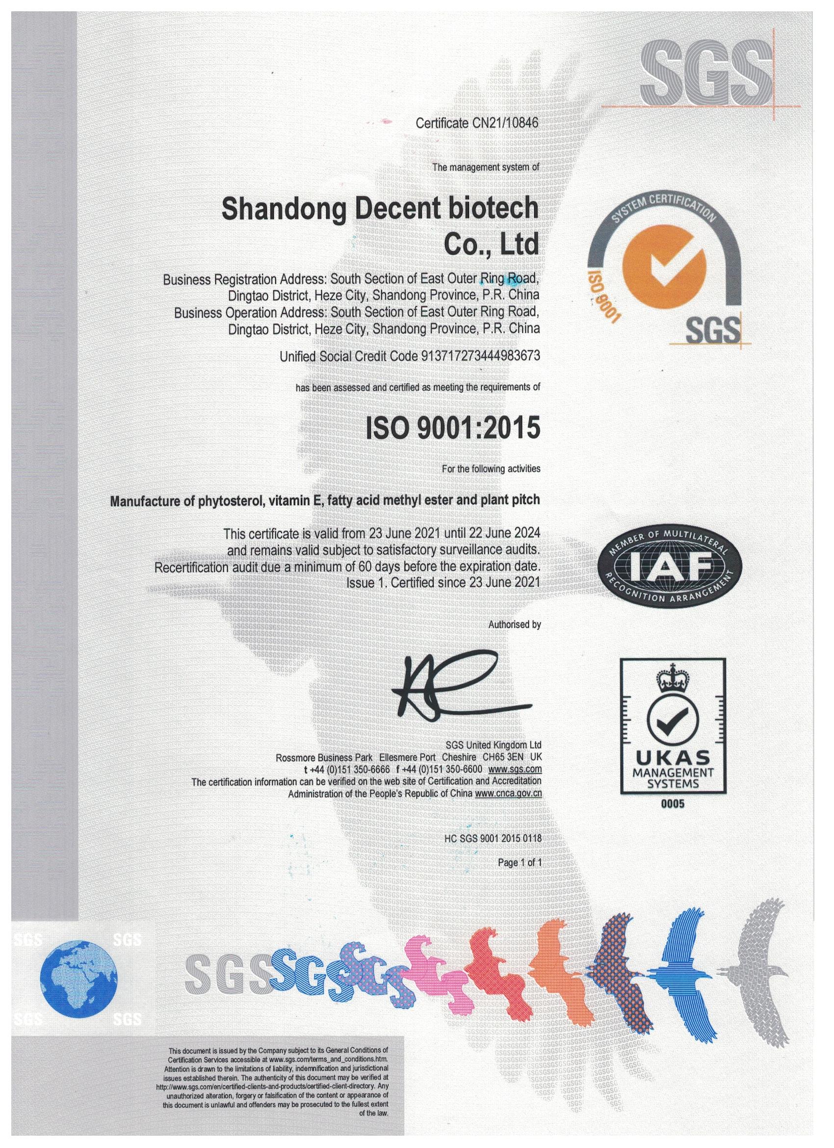 ISO9001 attestation